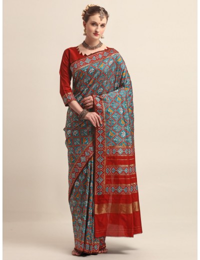 KAPAAHA Woven Figure Patola Saree (Firozi)